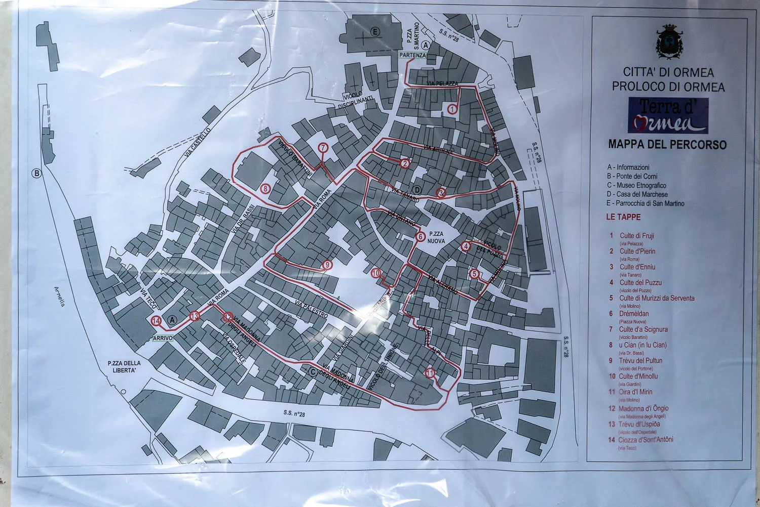 Karte der Verkostungstour 2018 in Ormea mit markierten Stationen